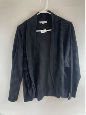 SOCIALITE Sweater XS Extra-Small Black Open Cardigan Waffle-Knit Ribbed NWT